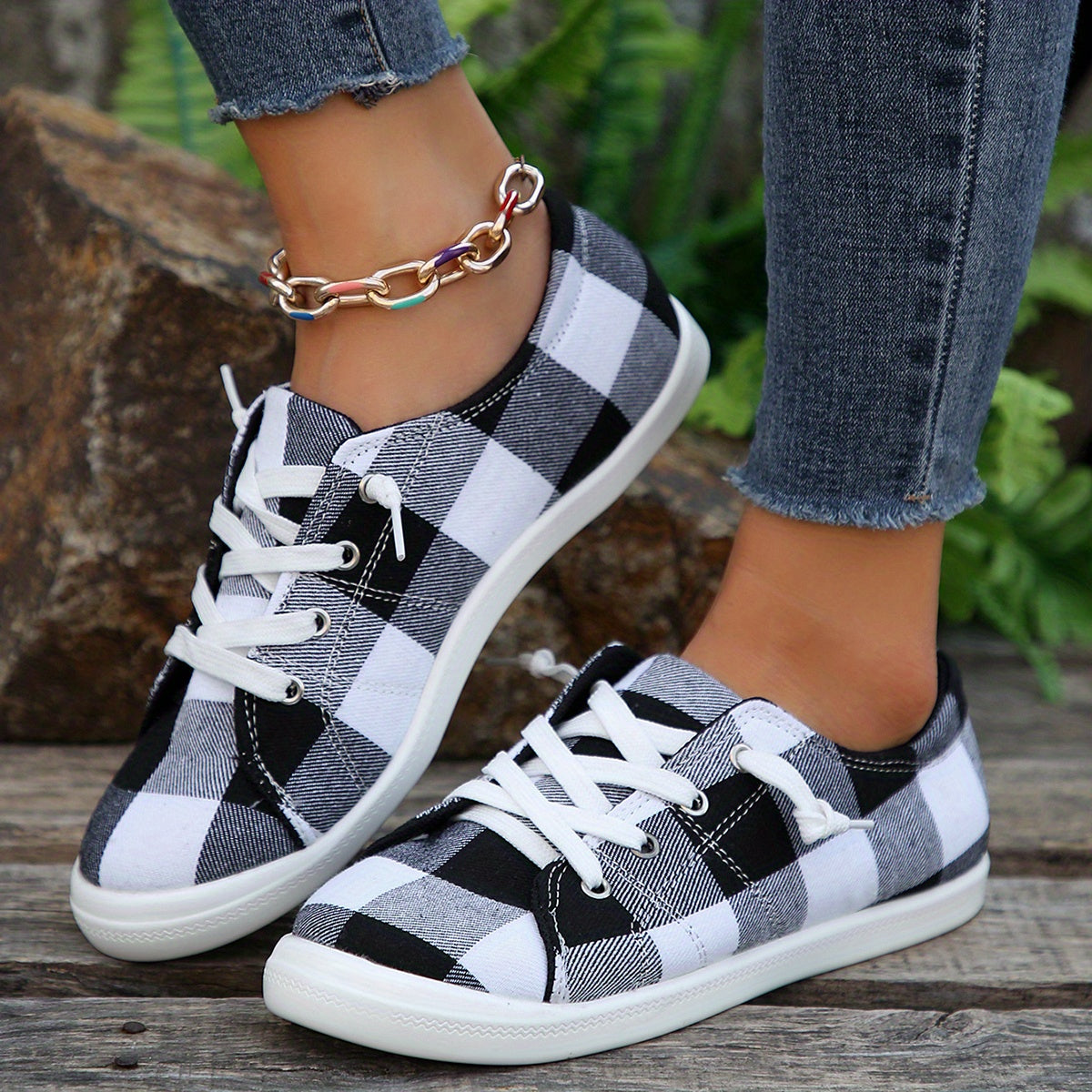 Colorblock Plaid Pattern Shoes, Slip On Non-slip Canvas Shoes