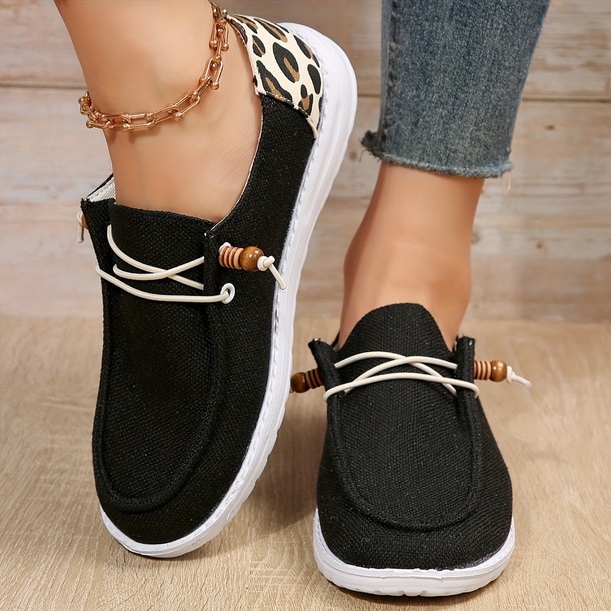 Casual Flat Loafers, Leopard Print Slip On Canvas Shoes