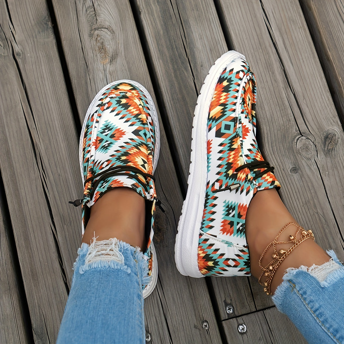 Geometric Pattern Canvas Shoes, Casual Outdoor Sneakers