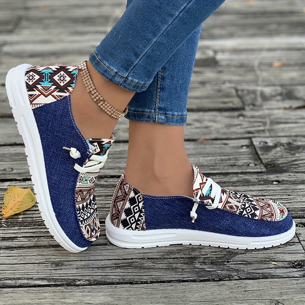 Tribal Pattern Canvas Shoes, Casual Low Top Sneakers