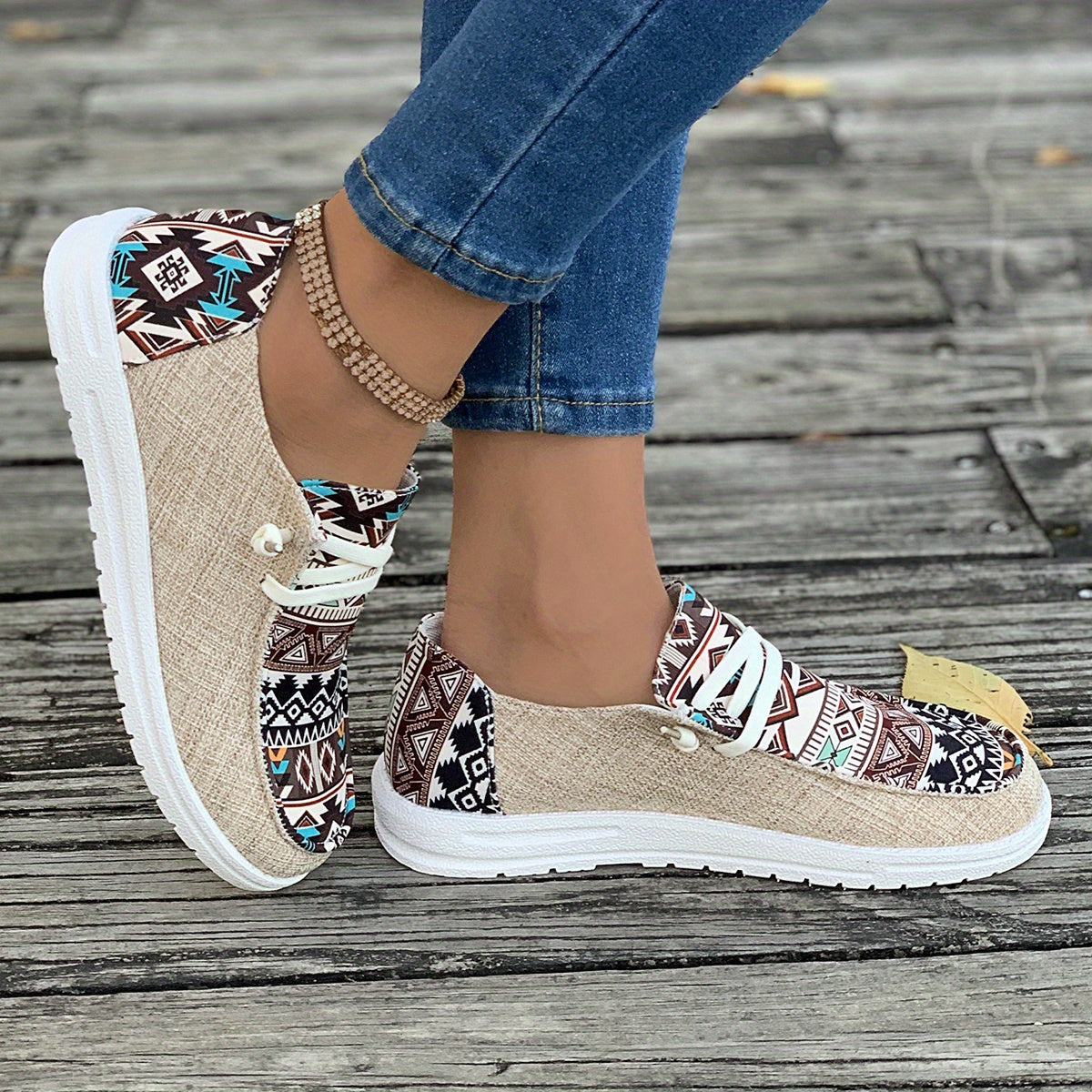 Tribal Pattern Canvas Shoes, Casual Low Top Sneakers
