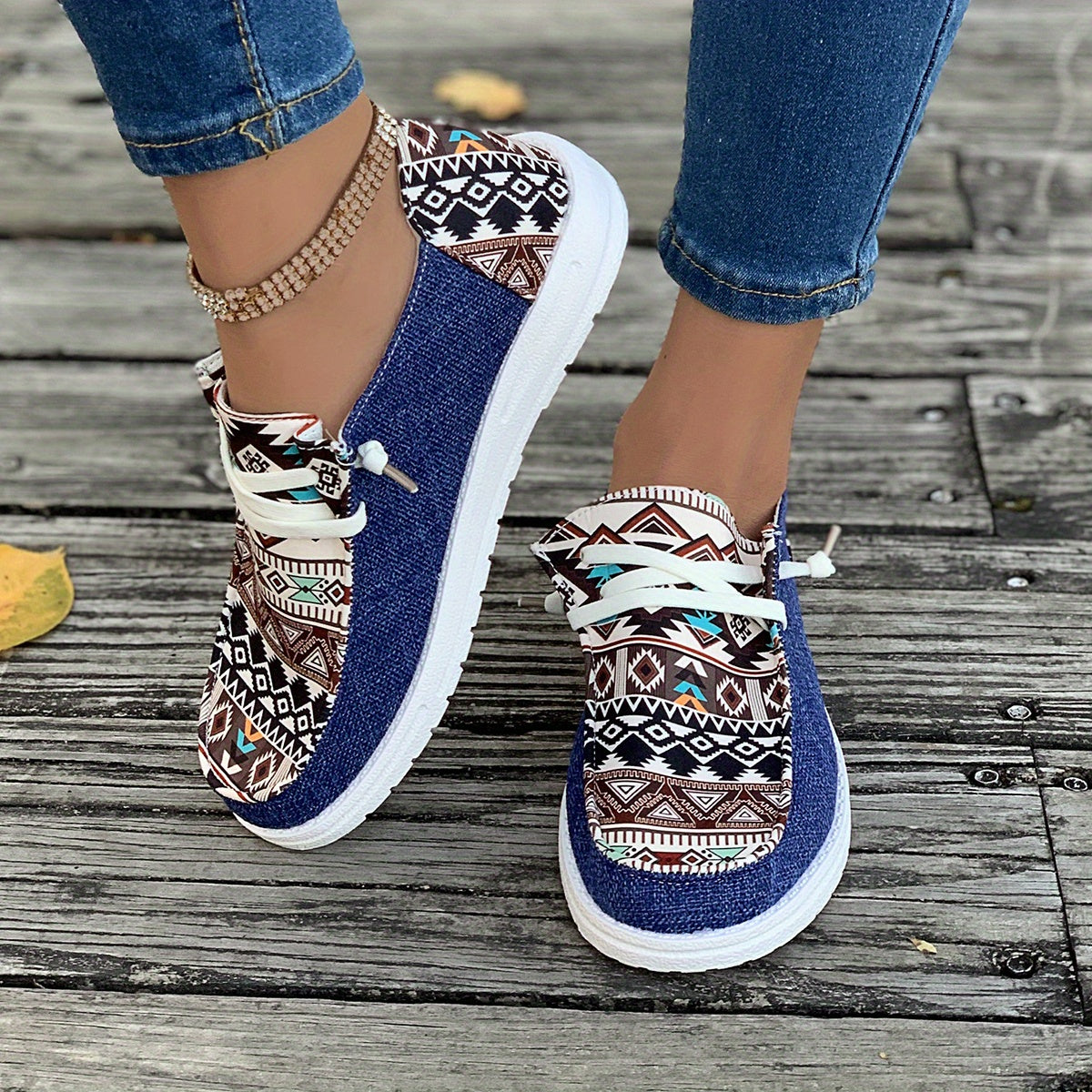 Tribal Pattern Canvas Shoes, Casual Low Top Sneakers