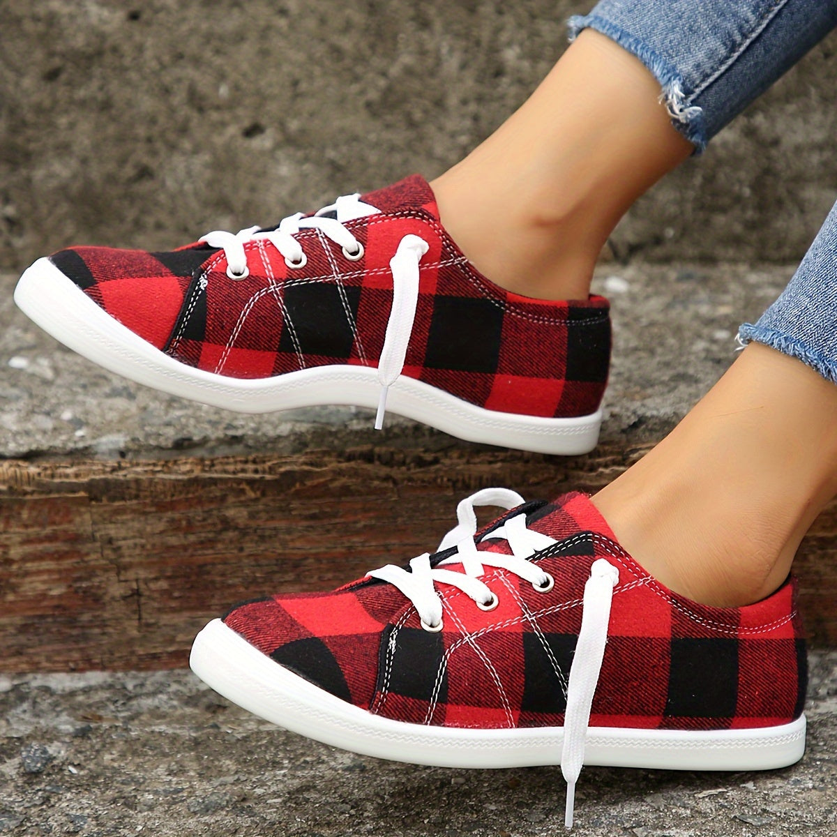 Colorblock Plaid Pattern Shoes, Slip On Non-slip Canvas Shoes