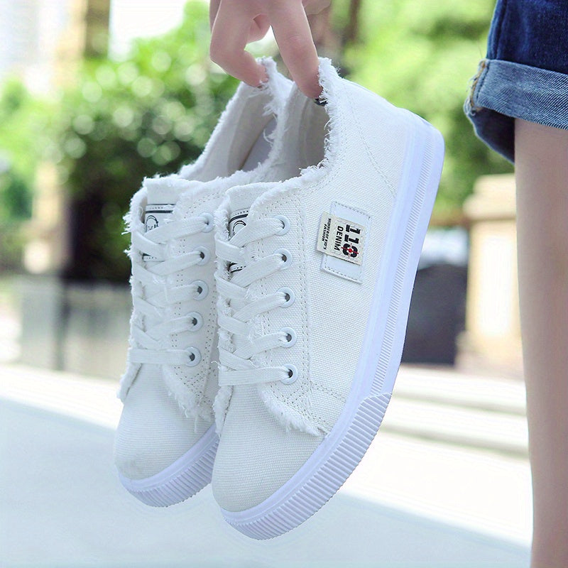 Classic Canvas Flat Shoes, Solid Color Casual Shoes