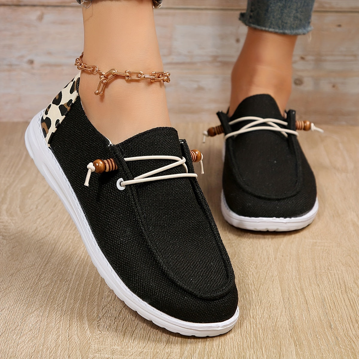 Casual Flat Loafers, Leopard Print Slip On Canvas Shoes