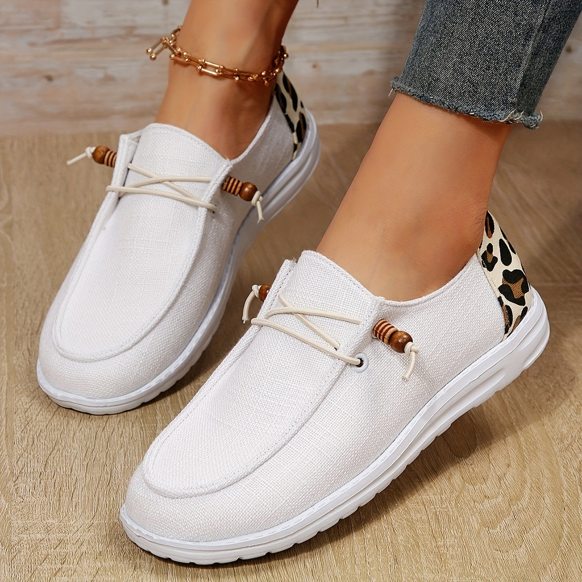 Casual Flat Loafers, Leopard Print Slip On Canvas Shoes