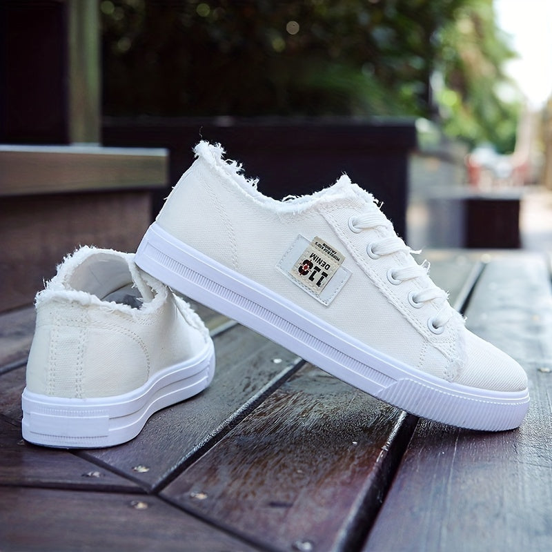 Classic Canvas Flat Shoes, Solid Color Casual Shoes