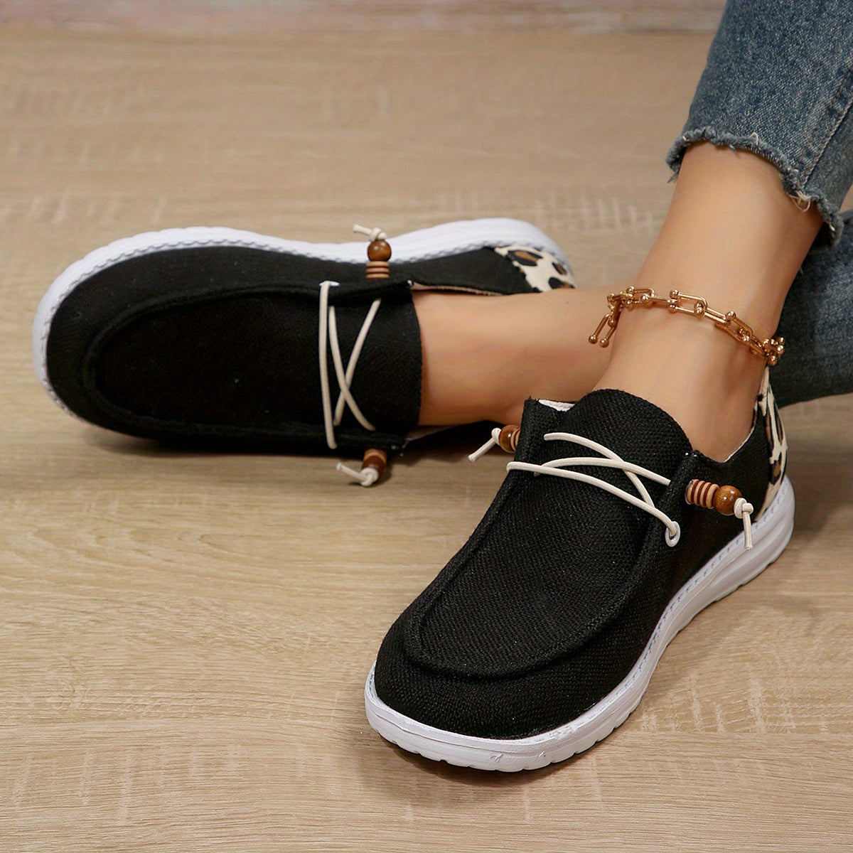 Casual Flat Loafers, Leopard Print Slip On Canvas Shoes