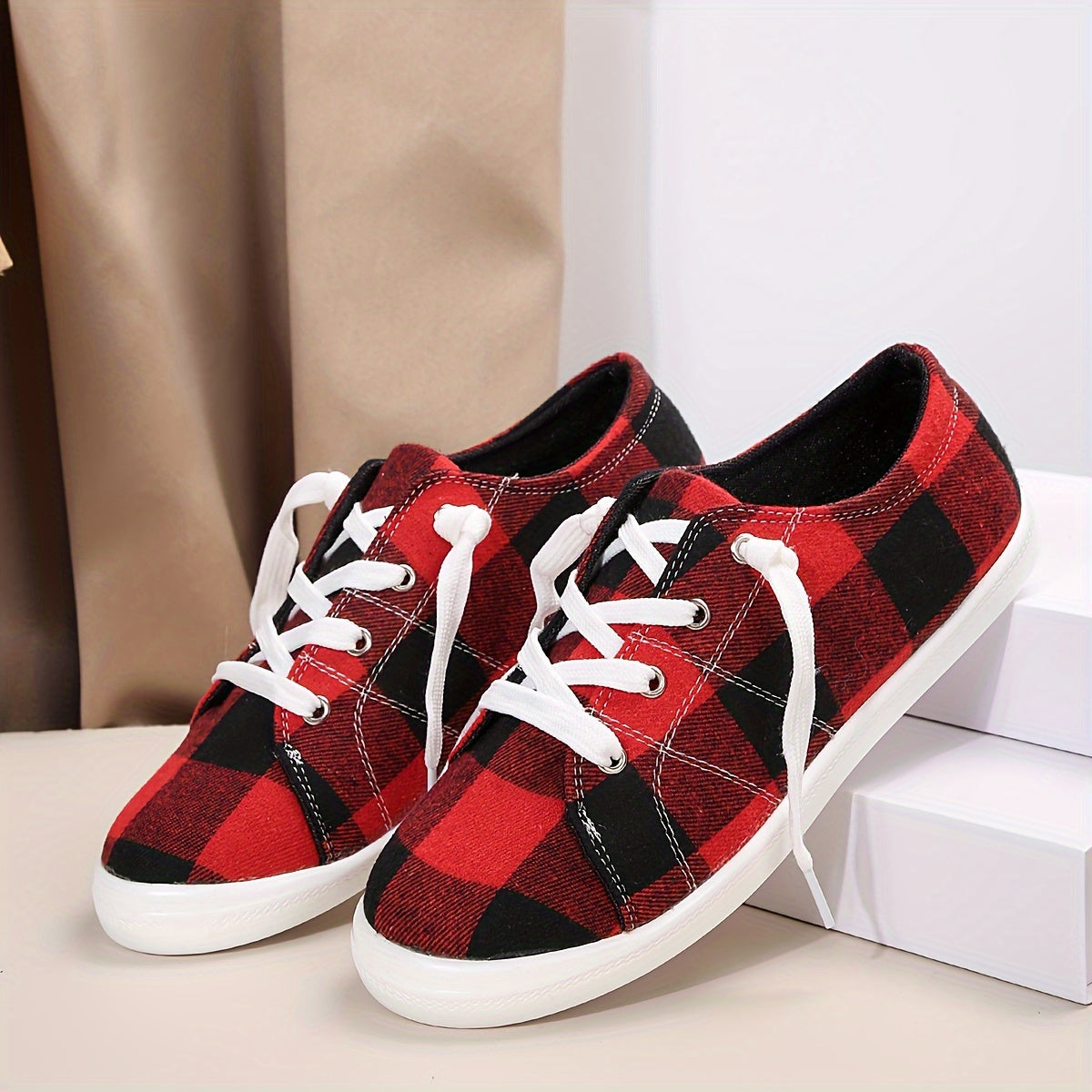 Colorblock Plaid Pattern Shoes, Slip On Non-slip Canvas Shoes