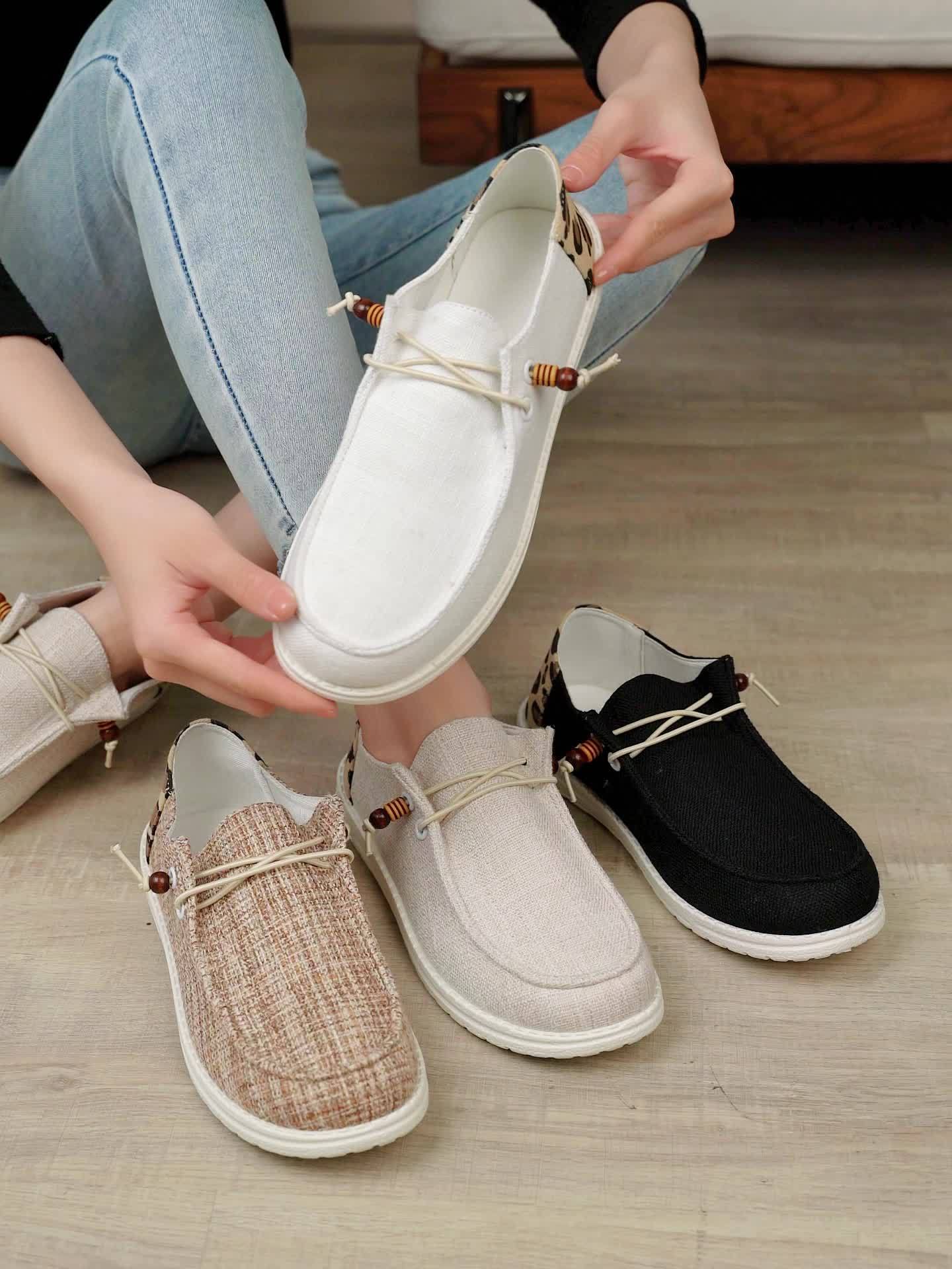 Casual Flat Loafers, Leopard Print Slip On Canvas Shoes