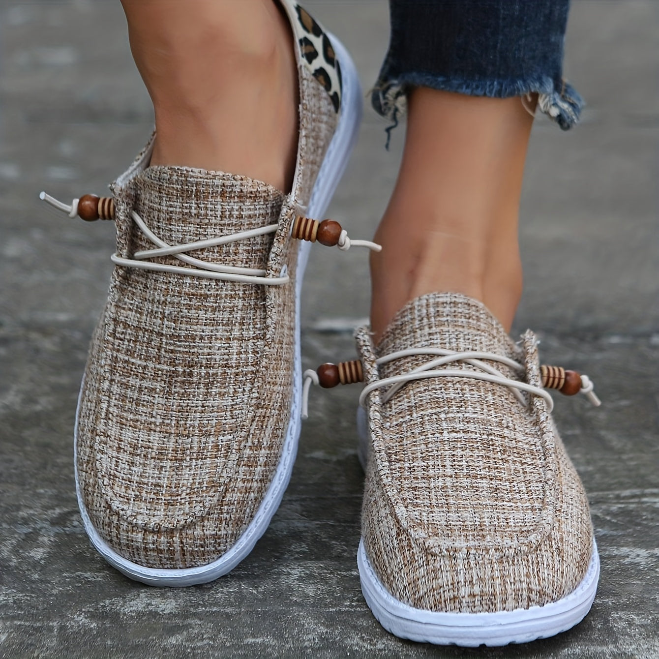 Casual Flat Loafers, Leopard Print Slip On Canvas Shoes