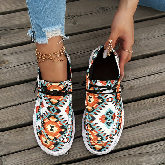 Geometric Pattern Canvas Shoes, Casual Outdoor Sneakers