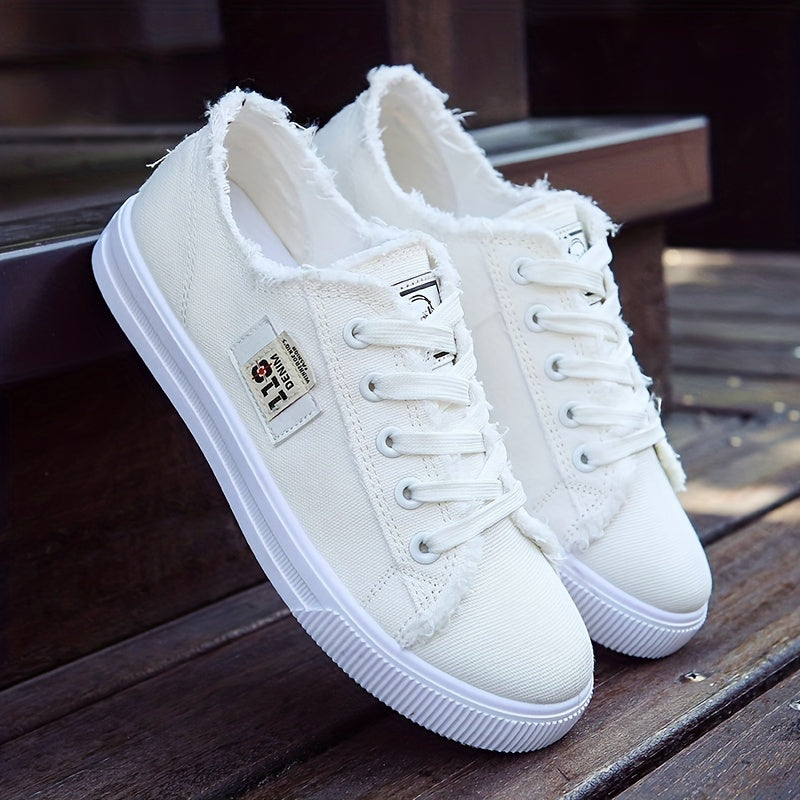 Classic Canvas Flat Shoes, Solid Color Casual Shoes